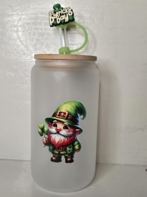St. Patrick's day. 16 OZ frosted tumbler, bad and boozy. UV DTF
