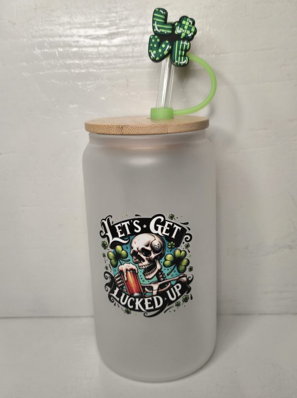 St. Patrick's Day 16 Oz frosted tumbler, Let's get lucked up. UV DTF