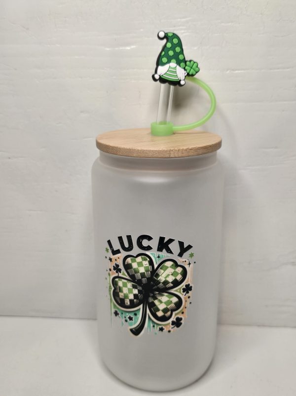 St. Patrick's day 16 Oz frosted tumbler, Lucky. UV DTF