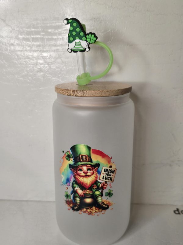 St. Patrick's day 16 Oz frosted tumbler, Lucky. UV DTF