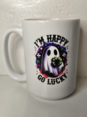 20260215_194544 St. Patrick's Day, 15 Oz coffee mug, I'm Happy Go Lucky. UV DTF