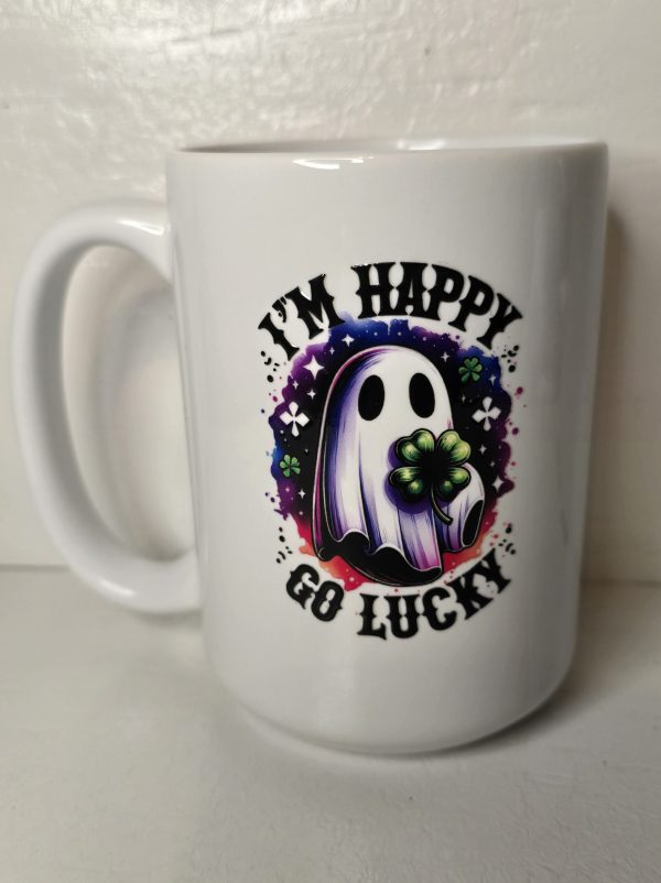 St. Patrick's Day, 15 Oz coffee mug, I'm Happy Go Lucky. UV DTF