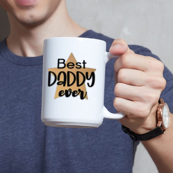 Best Daddy Ever 15 Oz Fathers Day Coffee Mug Ceramic Tea Cup Star Design UV Transfer Gift For Dad