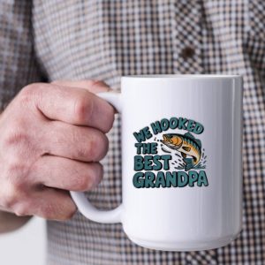 We Hooked The Best Grandpa 15 Oz Fishing Coffee Mug Fathers Day Gift For Grandpa Fisherman Ceramic Tea Cup UV Transfer We Hooked The Best Grandpa 15 Oz Fishing Coffee Mug Fathers Day Gift For Grandpa Fisherman Ceramic Tea Cup UV Transfer